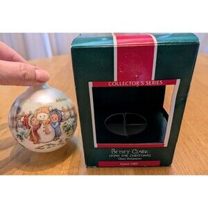 Vintage 1989 Betsey Clark Home For Christmas Ornament Round Glass Ball Snowman 4